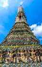 Colorful ceramic warrior horse prang, Wat Arun, Buddhist Temple of Dawn, Bangkok, Thailand. Art Print